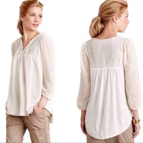 Anthropologie One September Attylie Cream Embroidered Peasant Top Small - Picture 1 of 13